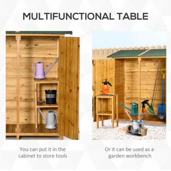 Garden Wood Storage Shed with Asphalt Roof and Tool Table