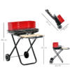 Foldable Charcoal Grill with Wheels - Red & Black, Portable