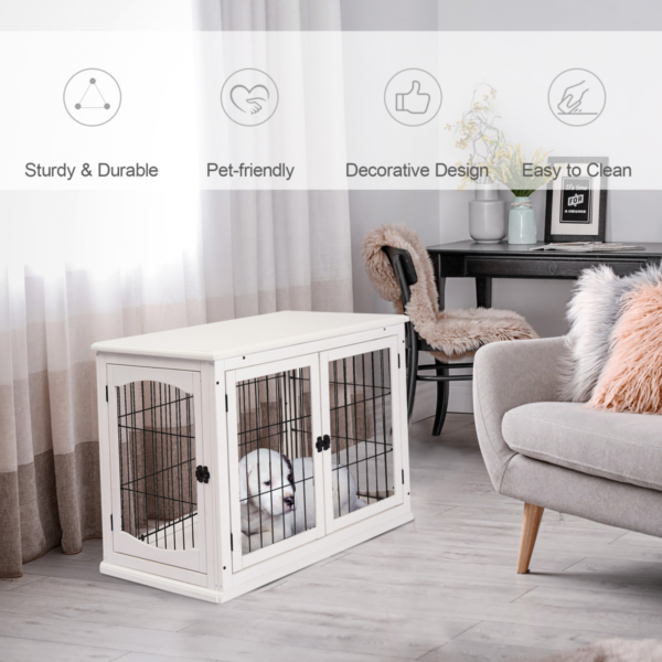 Wooden Dog Crate End Table with Metal Wire Cage – Small Dog White Dogs Free Shipping 11