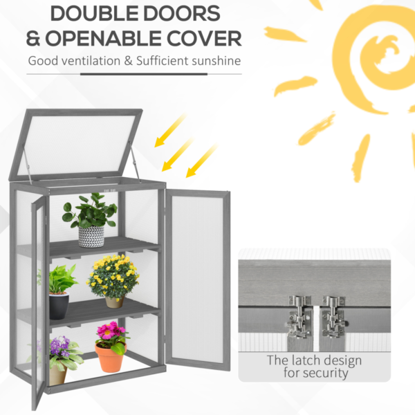 Cold Frame Greenhouse Wooden 3-Tier Grow House Shelves Storage Description: This wooden 3-tier cold frame greenhouse extends your growing season by providing a sheltered space for seedlings and hardening-off. Its compact footprint is ideal for patios, balconies, or small gardens. – Space-saving three-tier design maximizes tray capacity without increasing footprint – Simple wooden construction with practical, easy assembly – Ideal for seed starting, seedling hardening-off, and organizing gardening essentials – Lightweight enough to move as needed, yet sturdy for daily garden use Key features – Three-tier shelving to fit standard seed trays and small pots – Wooden frame designed for garden use with a simple, functional setup – Compact footprint suitable for balconies, patios, or shed corners Care tips – Keep in a sheltered location and wipe clean for longevity. Avoid prolonged exposure to harsh weather to preserve the wood. Garden Free Shipping 11
