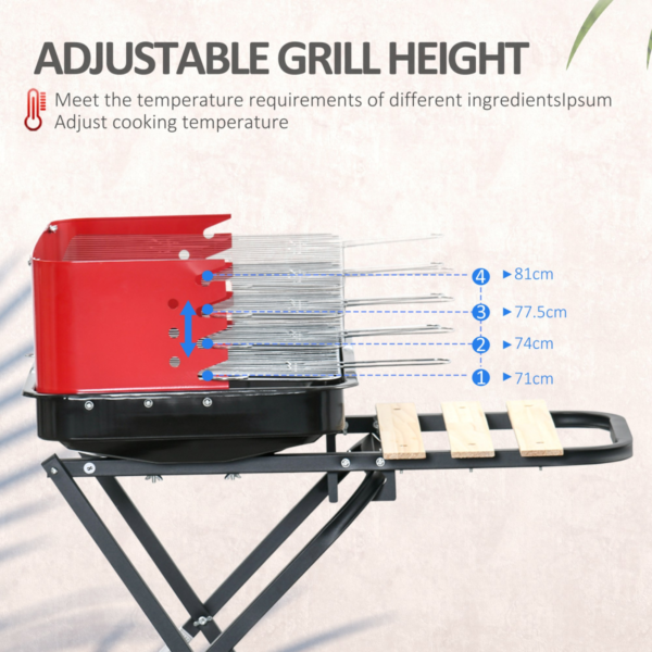Foldable Charcoal Grill with Wheels - Red & Black, Portable