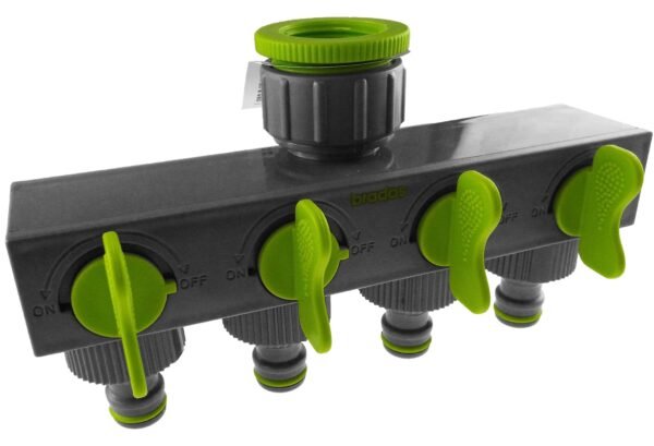 4-Way Splitter with Valves Lime Garden Hose Connection Set Free Shipping 13