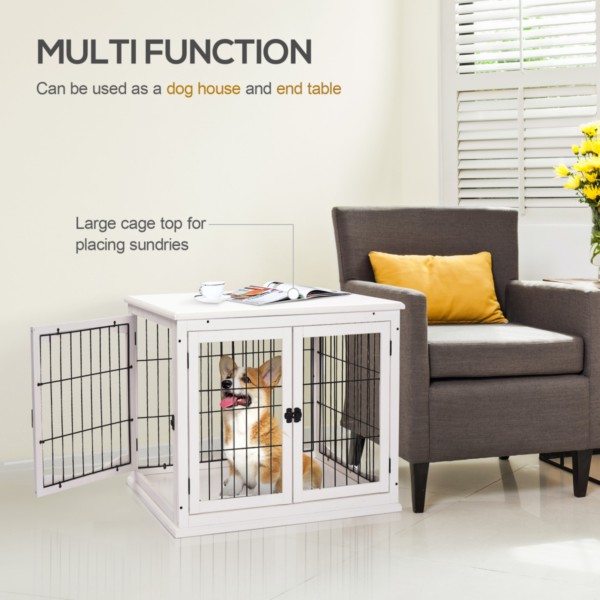 Wooden Dog Crate End Table with Metal Wire Cage – Small Dog White Dogs Free Shipping 13