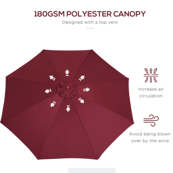 Wooden Garden Parasol 3m with Fir Pole, Adjustable Tilt Wine Red Garden Free Shipping 13