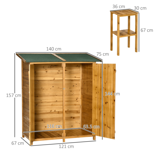 Garden Wood Storage Shed with Asphalt Roof and Tool Table