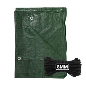 Green S-Grade Tarpaulin with 10 Metres of 8mm Bungee Rope