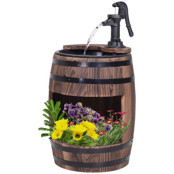 Wooden Barrel Pump Garden Fountain Water Feature Planter Garden Free Shipping 7