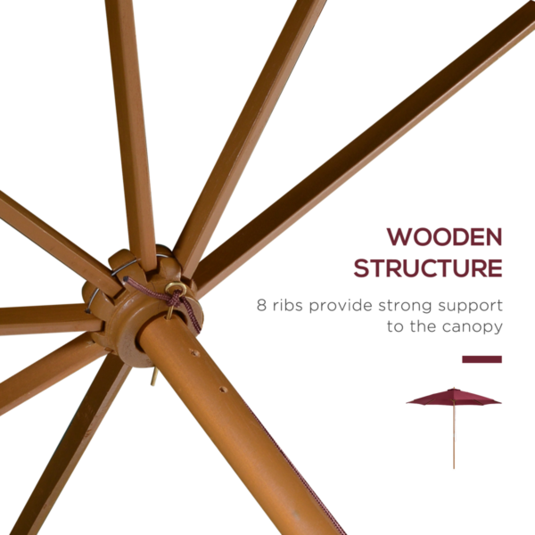Wooden Garden Parasol 3m with Fir Pole, Adjustable Tilt Wine Red Garden Free Shipping 15
