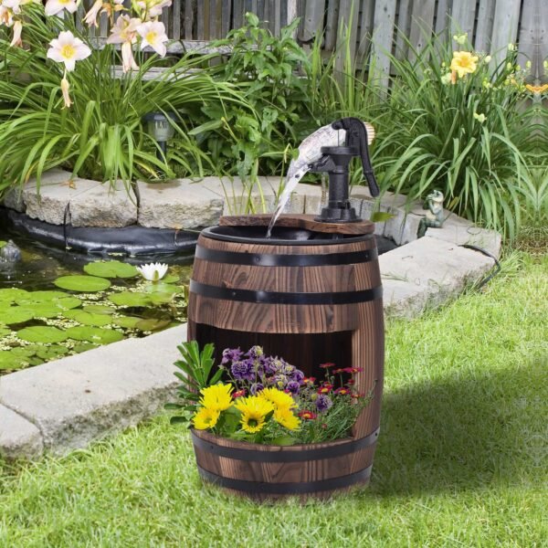 Wooden Barrel Pump Garden Fountain Water Feature Planter Garden Free Shipping 11