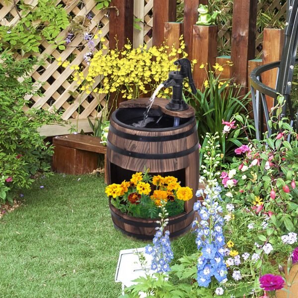 Wooden Barrel Pump Garden Fountain Water Feature Planter Garden Free Shipping 9