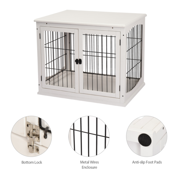 Wooden Dog Crate End Table with Metal Wire Cage – Small Dog White Dogs Free Shipping 19