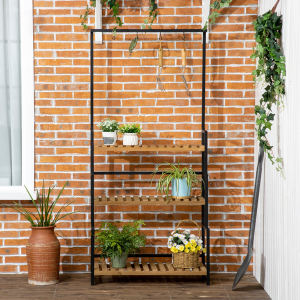 3-Tier Plant Stand with Hanging Hooks for Indoor/Outdoor Garden Decoration Garden Free Shipping 19
