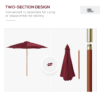 Wooden Garden Parasol 3m with Fir Pole, Adjustable Tilt Wine Red Garden Free Shipping 35