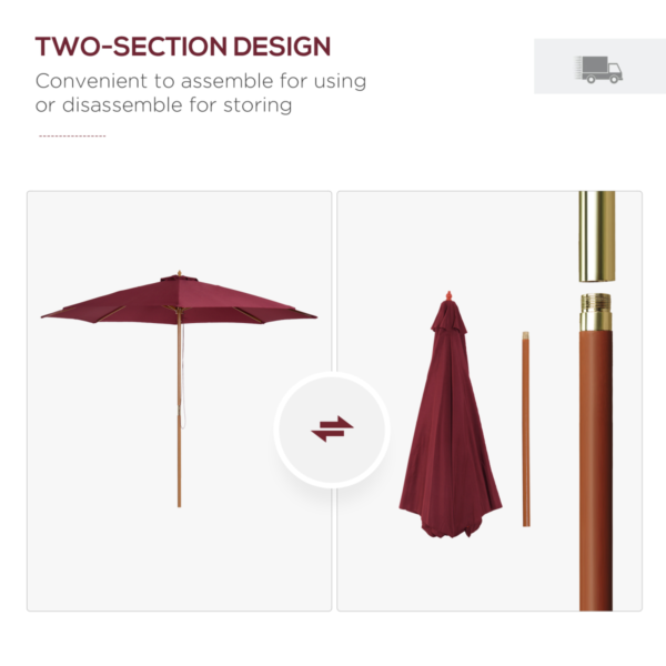 Wooden Garden Parasol 3m with Fir Pole, Adjustable Tilt Wine Red Garden Free Shipping 19