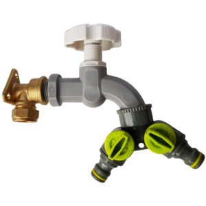 15mm Brass Wall Flange Kit with Grey Dial Tap + Two-Way