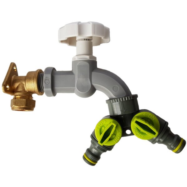15mm Brass Wall Flange Kit with Grey Dial Tap + Two-Way