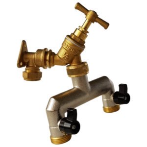 15mm Brass Wall Flange Kit with Brass Tap + 3/4" BSP Metal
