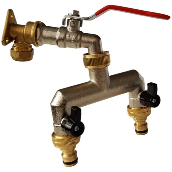 15mm Brass Wall Flange Kit with Lever Tap + Quick Connect