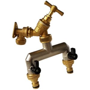 15mm Brass Wall Flange Kit with Brass Tap + Quick Connect