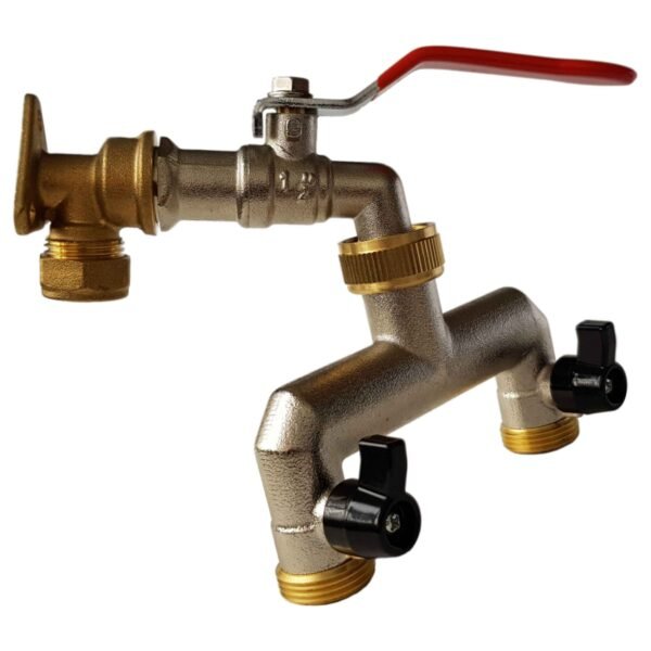 15mm Brass Wall Flange Kit with Lever Tap + 3/4" BSP Metal