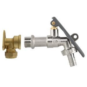 15mm Brass Wall Flange Kit with Lever Tap Hose Barb and
