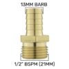 Brass straight joiner 13mm – 1/2″ bspm – heavy duty pipe & hose fitting uk brass connectors free shipping 1