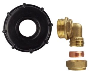 IBC 2” S60X6 Cap with Brass Compression Elbow 1” BSP – 28mm – Heavy Duty Pipe & Hose Fitting UK IBC Tanks Fittings Free Shipping