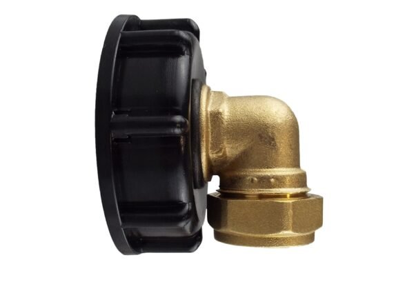 Ibc 2” s60x6 cap with brass compression elbow ¾” bsp – 22mm – heavy duty pipe & hose fitting uk ibc tanks fittings free shipping 5