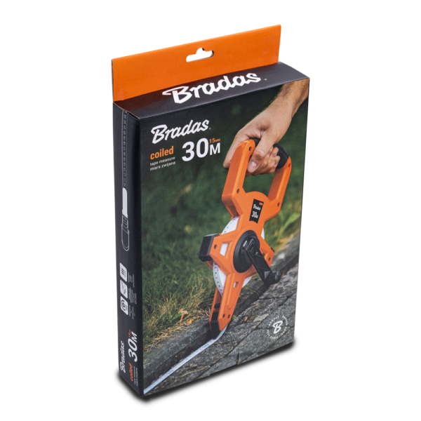 Fibreglass Coiled Tape Measure with Handle, 15mm Wide,