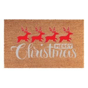 Doormat 60cm x 40cm - 'Merry Christmas' (Red/Silver)