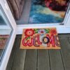 Doormat 60cm x 40cm - 'Welcome' (Flowers)
