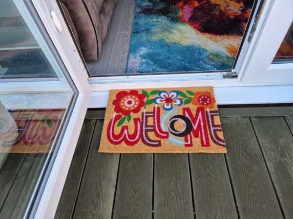 Doormat 60cm x 40cm - 'Welcome' (Flowers)