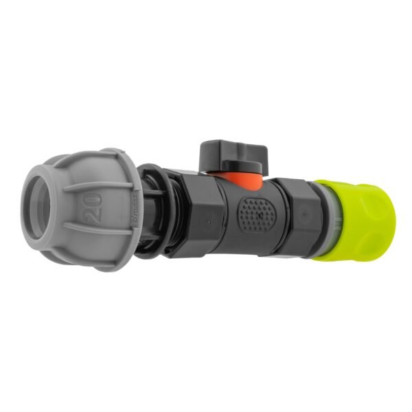 Hose Connector Lime with In-Line BSPF Valve and 20mm MDPE