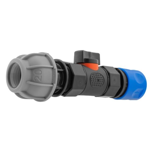 Hose Connector Blue with In-Line BSPF Valve and 20mm MDPE