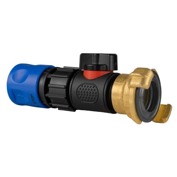 Hose Connector Blue with In-Line BSPM Valve and Geka Type