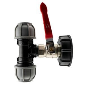 IBC 2” S60X6 Cap with Lever Valve and 25mm MDPE Tee