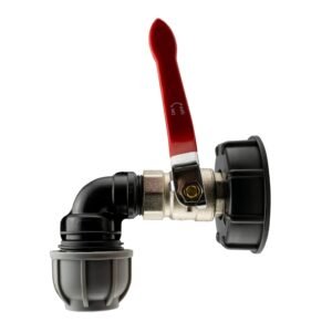 IBC 2” S60X6 Cap with Lever Valve and 20mm MDPE Elbow – Heavy Duty Pipe & Hose Fitting UK IBC Tanks Fittings Free Shipping