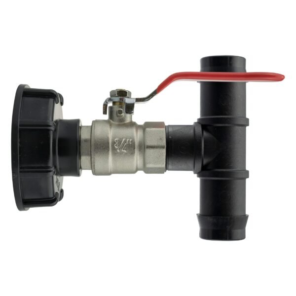 Ibc 2” s60x6 cap with lever valve and 19mm barbed tee – heavy duty pipe & hose fitting uk ibc tanks fittings free shipping 5
