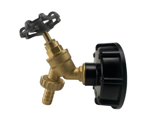 Ibc 2” s60x6 cap with brass bib round handle tap ½” barb – heavy duty pipe & hose fitting uk ibc tanks fittings free shipping 5