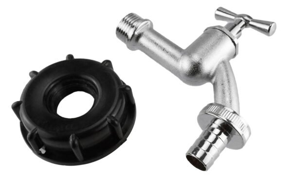 Ibc 2” s60x6 cap with nickle plated bib tap ¾” barb – heavy duty pipe & hose fitting uk ibc tanks fittings free shipping 7