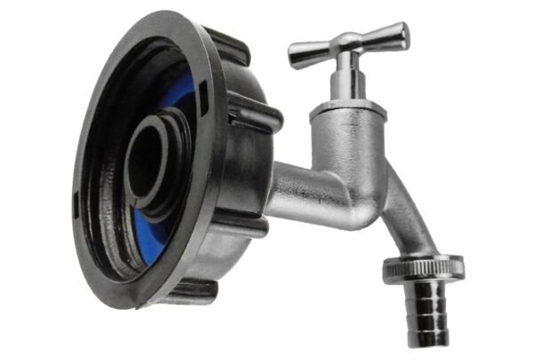 Ibc 2” s60x6 cap with nickle plated bib tap ¾” barb – heavy duty pipe & hose fitting uk ibc tanks fittings free shipping 27