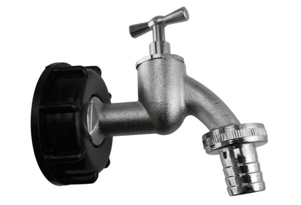 Ibc 2” s60x6 cap with nickle plated bib tap ¾” barb – heavy duty pipe & hose fitting uk ibc tanks fittings free shipping 5