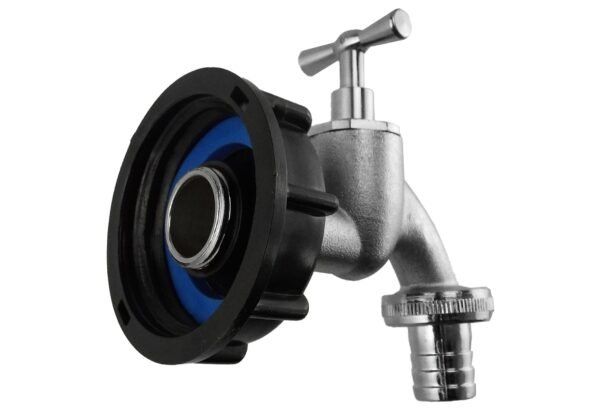 Ibc 2” s60x6 cap with nickle plated bib tap ¾” barb – heavy duty pipe & hose fitting uk ibc tanks fittings free shipping 13