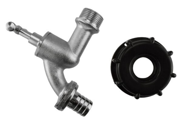 Ibc 2” s60x6 cap with nickle plated bib tap ½” barb – heavy duty pipe & hose fitting uk ibc tanks fittings free shipping 21