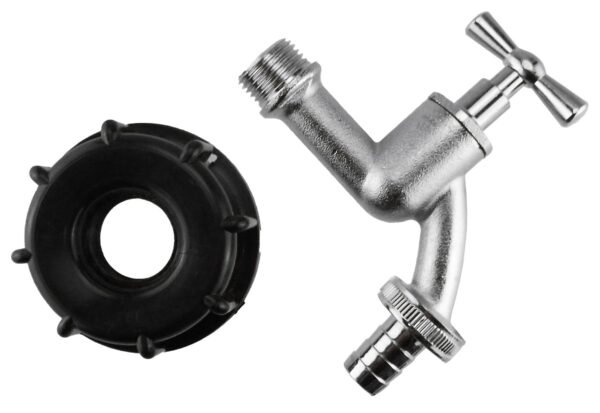 Ibc 2” s60x6 cap with nickle plated bib tap ½” barb – heavy duty pipe & hose fitting uk ibc tanks fittings free shipping 15