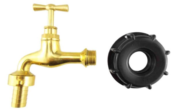 Ibc 2” s60x6 cap with polished brass bib tap 15mm barb – heavy duty pipe & hose fitting uk ibc tanks fittings free shipping 5