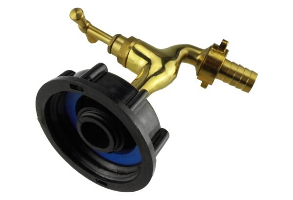 Ibc 2” s60x6 cap with polished brass bib tap 15mm barb – heavy duty pipe & hose fitting uk ibc tanks fittings free shipping 9