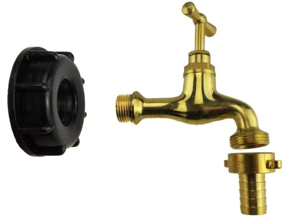 Ibc 2” s60x6 cap with polished brass bib tap 15mm barb – heavy duty pipe & hose fitting uk ibc tanks fittings free shipping 11
