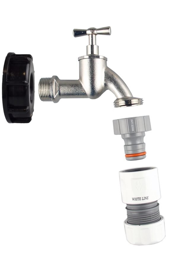 Ibc 2 inch s60x6 cap with bib tap and max flo hose connectors – home diy accessory uk ibc kits free shipping 3