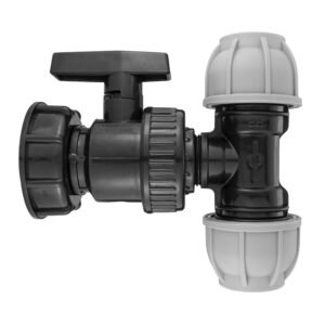 IBC 2” S60X6 Cap with Large Plastic Valve and MDPE Tee 20mm – Heavy Duty Pipe & Hose Fitting UK IBC Tanks Fittings Free Shipping